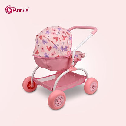 ANIVIA Doll Stroller Toy Realistic Doll Stroller Heart Design Gifts for Toddlers and Girls Foldable Baby Doll Stroller Toy