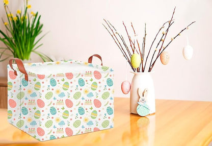 CLOCOR Easter Eggs Basket Empty,Rectangular Easter Gift Basket for Boys and Girls,Kids Toys Storage Bin,Baby Room Decor(Tiny Flowers Easter Basket)