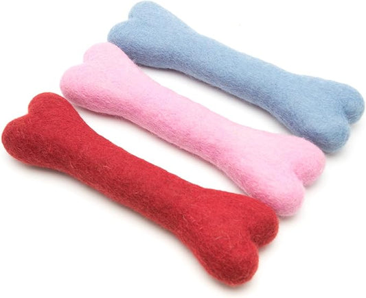 Glaciart One Felted Wool Dog Chew Bone (3 Pcs)| Durable for Puppy Chew for Teething & Dog Teeth Cleaning | Pet Toys Fetch Games & for Anxiety/Boredom | Great for Small or Medium