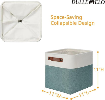 DULLEMELO 11x11 Cube Storage Bins for Organizer, Foldable Cube Storage Bins for Organizing Home Office Closet Shelves, Fabric Cube Baskets for Home Organization(4 Pack - White&Deep Green)