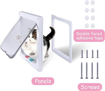 goTeamghjkl Cat Door Flap (Outer Size 9.9" x 9.2"), 4 Way Locking Large Cat Door for Interior Exterior Doors, Weatherproof Pet Door for Cats Doggie Kitties and Kittens with Circumference < 24.8"