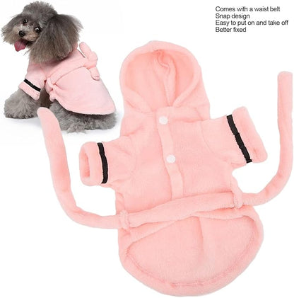 Dog Bathrobe, Pink, L, Plush, Absorbent, Warm, Puppy, Small Breeds
