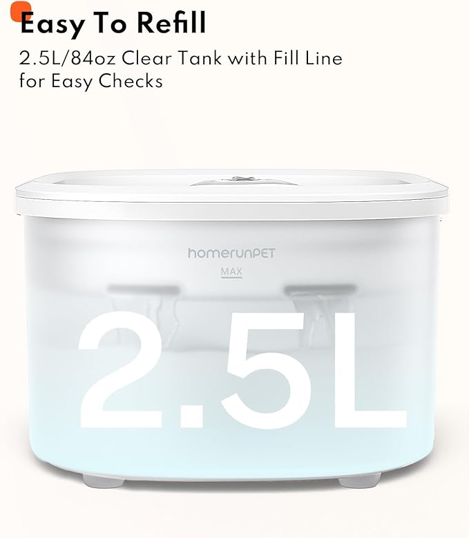 Homerunpet Tritan Pet Water Fountain - Dishwasher Safe, Ultra-Quiet, Automatic Filtered Cat & Dog Dispenser, 2.5L