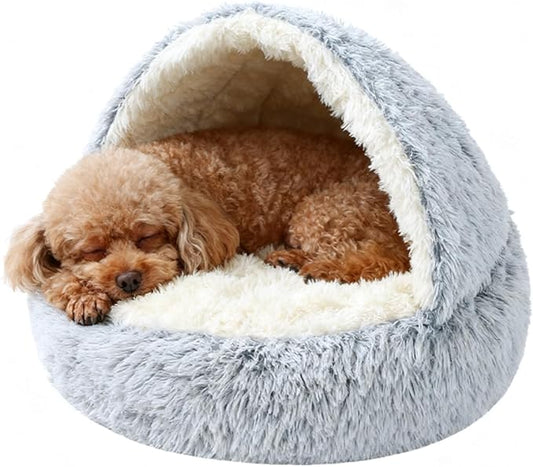 Dog Bed, Dog Bed with Cover Cave, Dual Comfort Design, Pet Bed for Small/Medium/Large Cats and Dogs, Anxiety Relief, Durable & Chew-Proof, Improves Sleep & Behaviour (Gray, 28in)