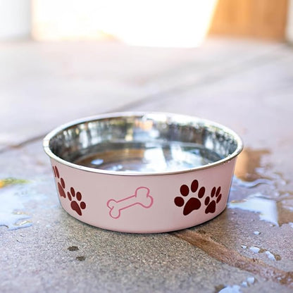 Loving Pets Bella Dog Bowls- Stainless Steel Dog & Cat Bowls - Spill Proof Dog Food Bowl, Cat Bowl, Puppy Essentials & Pet Supplies Great for Home & Travel (Medium 20-35 lbs, Paparazzi Pink)