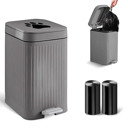 Dog Poop Trash Can Outside, 5L/1.3 Gal Pet Poop Bucket with Lid, Foot Pedal, Dog Waste Container with 40 Bags, Lid Soft Close for Pet, Grey