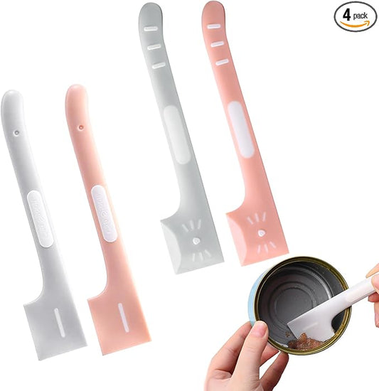 4 PACK Pet Food Can Supplies Mixing Spoons Canned Scoop for Cat Dog Feeding and Wet Storage (Pink + Gray)