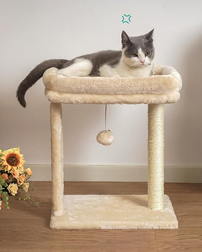 SYANDLVY Small Cat Tree for Indoor Cats, Scratching Board with Perch, Scratching Post for Small Cats, Kittens Scratcher with 2 Dangling Balls, Beige