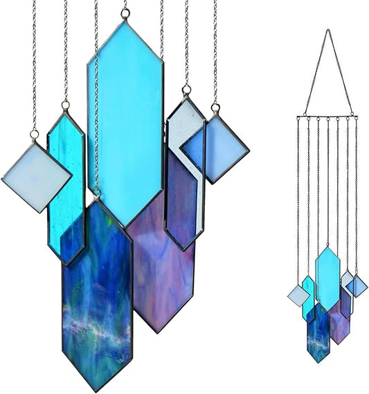 Sensory4u Stained Glass Suncatchers Window Hanging Wall Art Element Earth Tones Modern Design Home Decor Or Garden Suncatcher (Blue)