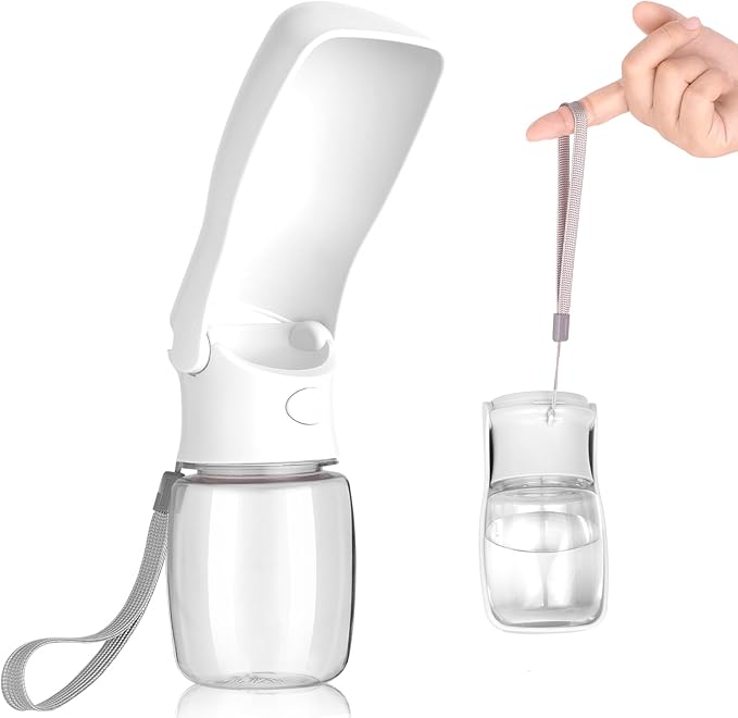 Portable Dog Water Bottle - Foldable Dog Water Dispenser | Leak Proof & Food Grade Plastic Travel | Pet Water Bottle for Cat Outdoor Walking Hiking Travel（US） (White, 12oz)