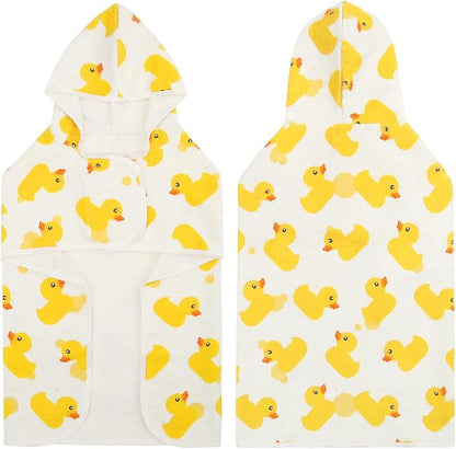 HDE Dog Bathrobe Super Absorbent Quick Drying Puppy Towel Wrap Coat Adjustable After Bath Robes with Hood for Dog Sizes S-XXL White Rubber Ducks XL