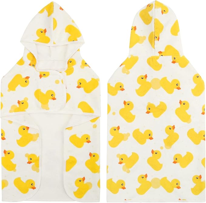 HDE Dog Bathrobe Super Absorbent Quick Drying Puppy Towel Wrap Coat Adjustable After Bath Robes with Hood for Dog Sizes S-XXL White Rubber Ducks XXL