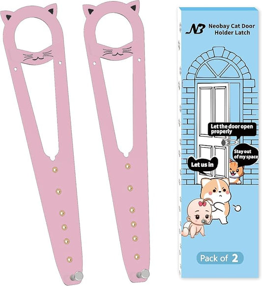 Cat Door Latch with Stabilizer, 7 Sizes Adjustable Cat Door Holder Latch to Keep Dog Out of Litter Box, No-Drill Alternative of Pet Gates and Interior Pet Door, Pink, 2 Packs