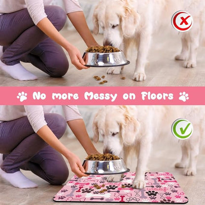 Dog Food Mats for Floors Waterproof, Pet Water Bowl Mats Pet Feeding Absorbent Placemats Pink 16 * 24 inch