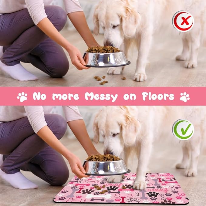 Dog Food Mats for Floors Waterproof, Pet Water Bowl Mats Pet Feeding Absorbent Placemats Pink 17 * 30 inch