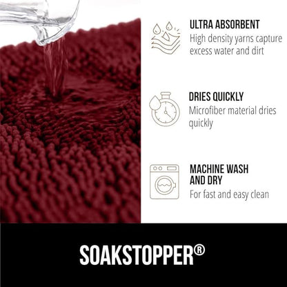 GORILLA GRIP SoakSTOPPER Dog Door Mat, 48x30 Machine Washable Rug Absorbent Doormat Captures Moisture Mud Dirt, Quick Dry Soft Chenille Entryway Rugs Indoor Entrance Mats for Dog Paws, Burgundy