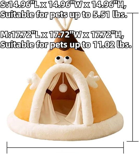 Rabbit Cave Bed, Comfortable Triangle Pet Teepee, Holiday Bunny Cave House and Bed, Extremely Cozy and Warm Tent for Cat Rabbit and Small Dog (Yellow,Small)