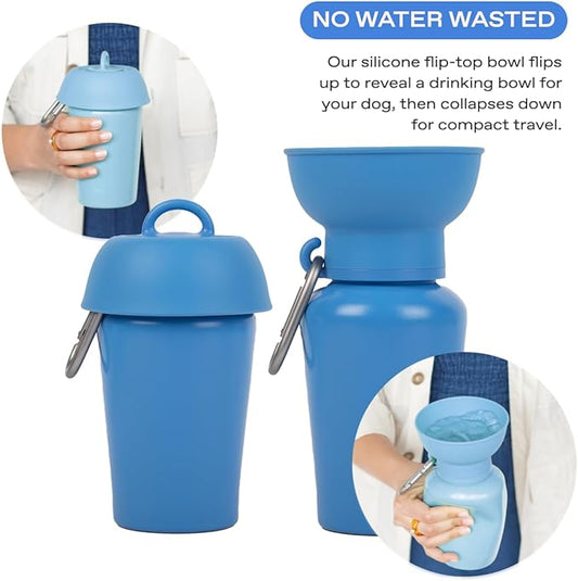 Springer by Springland Flip Portable Dog Water Bottle with Foldable Food Grade Silicone Bowl - 20 Ounce Travel Dog Water Bottle Ideal for Camping - Easy Squeeze Hydration & Release to Drain