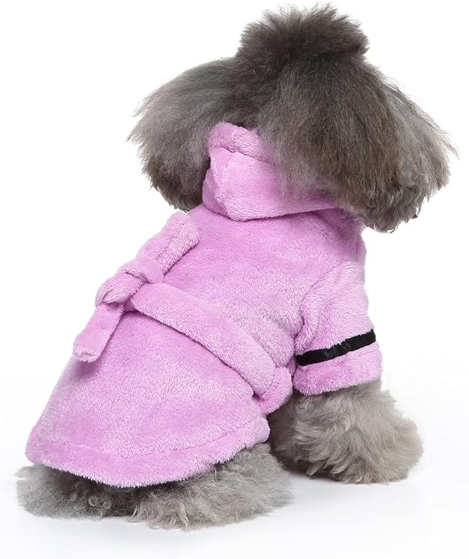 Dog Drying Robe Coat Super Absorbent Soft, Fast Drying Pet Dog Bathrobe Towel with Adjustable Waistbelt