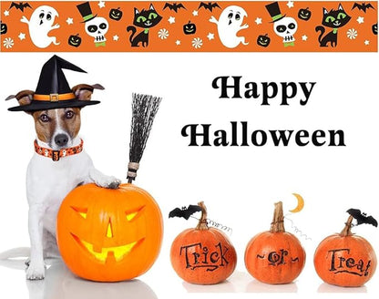 Halloween Dog Collar and Leash Set - Pumpkin Bat Ghost Pattern - Adjustable for Small Medium Large Dogs(Halloween Set,M)