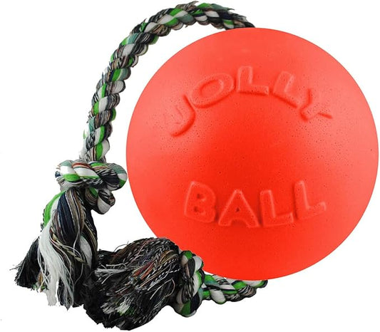 Jolly Pets Romp-n-Roll Rope and Ball Dog Toy, 4.5 Inches/Small, Orange
