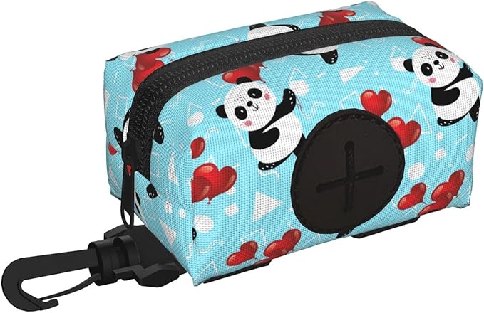 Dog Poop Bag Holder for Leashes - Lightweight Pet Waste Bags Dispenser Doggy Zippered Pouch for Puppy Walking Accessories(Panda)