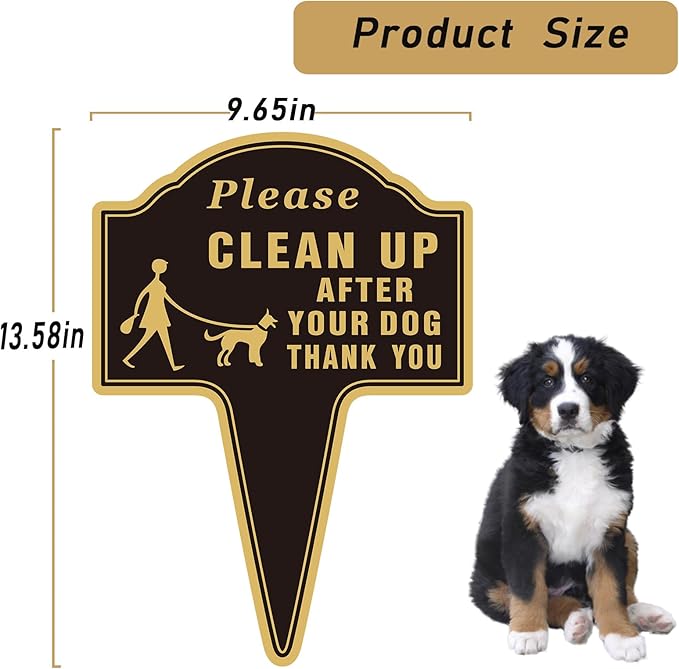 Please Clean Up After Your Dog Sign with Stake Dog Poop Signs for Yard No Pooping and Peeing for Lawn Pick Up After Your dog Sign Yard Sign (13.58 x 9.65 inches,Black,2-pack)