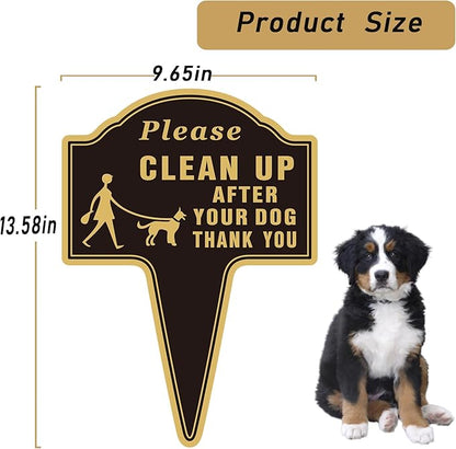 Please Clean Up After Your Dog Sign with Stake Dog Poop Signs for Yard No Pooping and Peeing for Lawn Pick Up After Your dog Sign Yard Sign (13.58 x 9.65 inches,Black,2-pack)