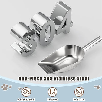 Dog-Cat Food Scoop 3/4 Cup, SSyang Thickened 304 Stainless Steel Pet Food Scoop with Long Handle, Precision Scale, Easy to Clean, Suitable for Wet and Dry Food