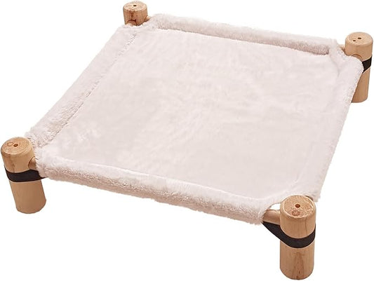 Pozico Cat Hammock Bed – Wooden Elevated Cat/Dog Bed with Fluffy Winter Fabric – Raised Pet Cot Furniture for Small Dogs, Cats & Small Animals – Warm Plush Indoor Lounger – Portable & Washable – Pink