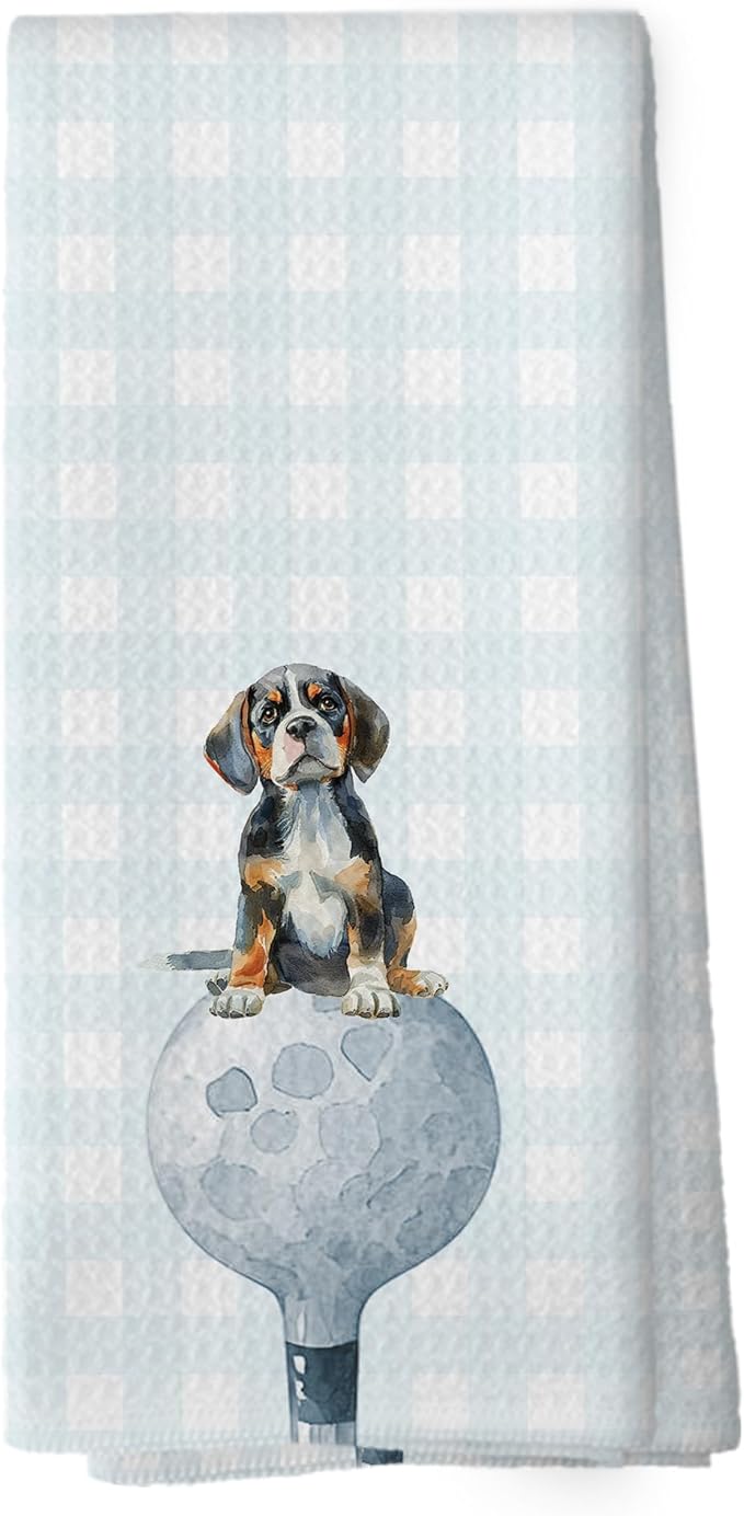 Golf Dog Kitchen Towels - Beagle Dish Towels, Sports Gifts, Pet Golf Club Decorative Absorbent Dishcloths Hand Towels for Gym Kitchen Spa Decor 16x24 Inches