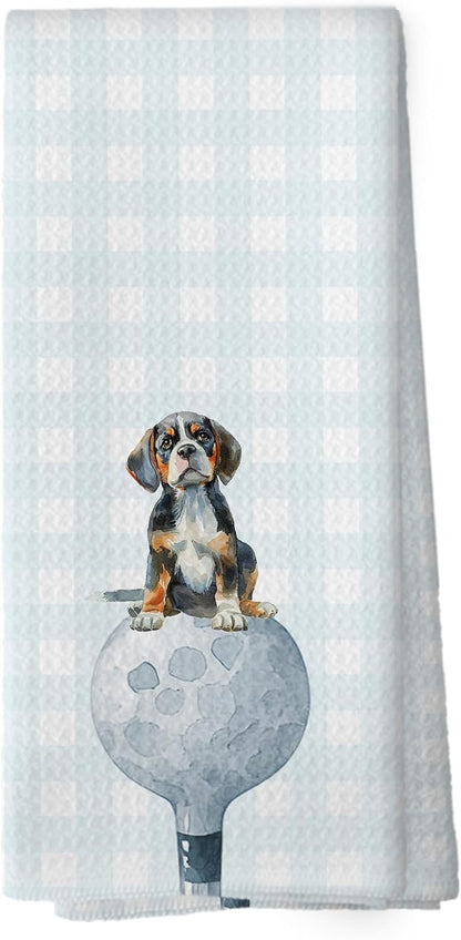 Golf Dog Kitchen Towels - Beagle Dish Towels, Sports Gifts, Pet Golf Club Decorative Absorbent Dishcloths Hand Towels for Gym Kitchen Spa Decor 16x24 Inches