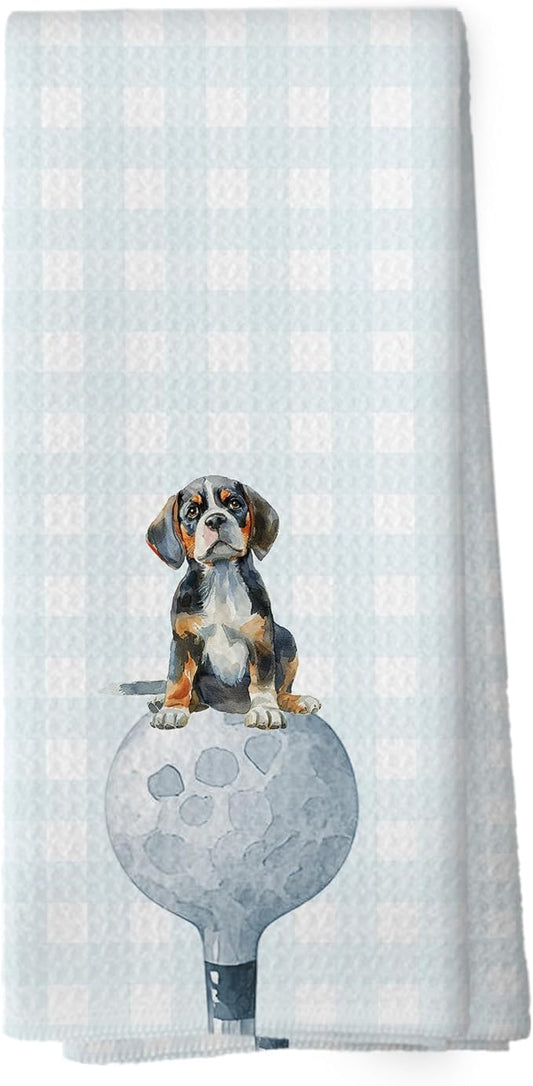 Golf Dog Kitchen Towels - Beagle Dish Towels, Sports Gifts, Pet Golf Club Decorative Absorbent Dishcloths Hand Towels for Gym Kitchen Spa Decor 16x24 Inches