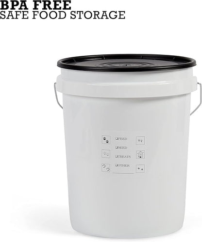 United Solutions Airtight Pet Food Storage Container, 5 Gallon Capacity, Great for Dog Food, Cat Food, Bird Seed, Dry Food Storage, White Container with Black Lid, 2-Pack