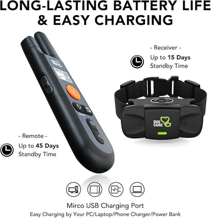 DOG CARE Dog Training Collar with Remote - Shock Collar for All Dogs with 1800FT Remote, Rechargeable Bark Control with Beep/Vibration/Shock Modes, Security Lock, Rainproof