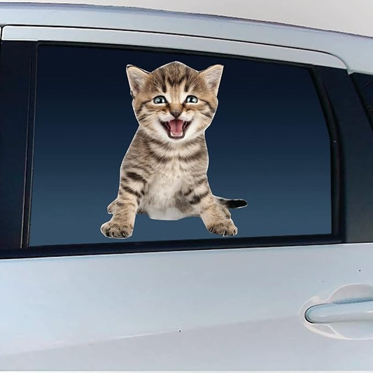 LEMONSODA Cat Car Window Decals Funny 3D Weatherproof Decals (Striped Kitten)
