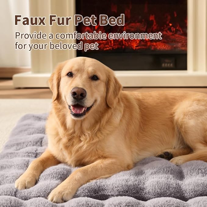 Large Dog Bed Mat, Extra Large Plush Faux Fur Washable Pet Bed for Large Dogs, Non-Slip Fluffy Dog Mat – Machine Washable XL Dog Sleeping Pad for Large Breeds, 35 x 27 Inch Grey