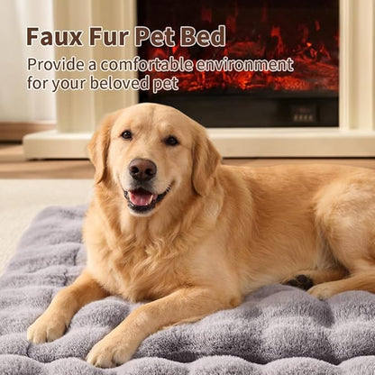 Large Dog Bed Mat, Extra Large Plush Faux Fur Washable Pet Bed for Large Dogs, Non-Slip Fluffy Dog Mat – Machine Washable XL Dog Sleeping Pad for Large Breeds, 35 x 27 Inch Grey