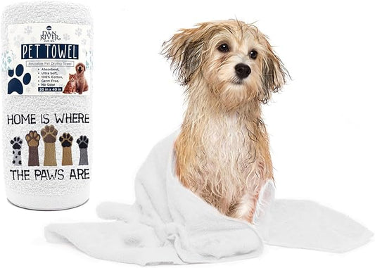 DAN RIVER Dog Towel - Pack of 1, 100% Cotton, 20x40, Ultra Soft, Super Absorbent & Quick Drying Towel for Dogs, Cats, and Other Pets, White Home.