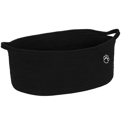 Dog Toy Basket, Toy Box and Bin for Dog Cat Storage, 19.7" X 11" X 7.9" (30L) Large Woven Rope Basket for Blanket Storage, Living Room, Bedroom, Bedroom, Black