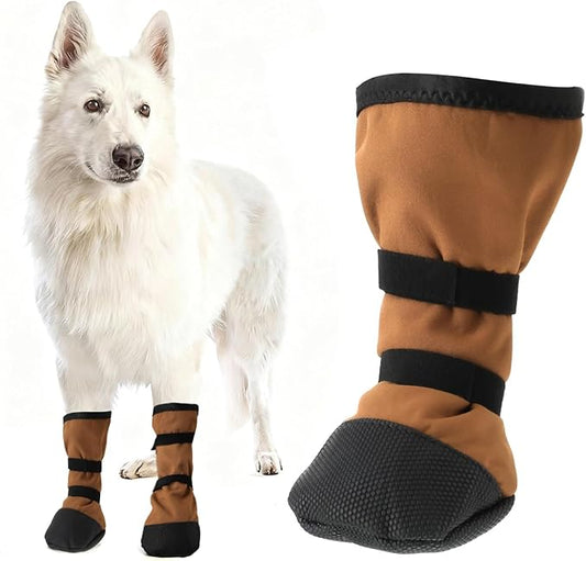 2 Pcs Dog Paw Wound Recovery Boots Non-Slip Dog Protector Boots for Injured Paw Breathable Soft Pet Shoes for Wound Care Outdoor Walking (S,Khaki)