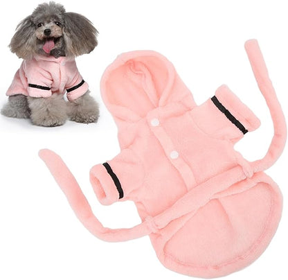 Dog Bathrobe, Pink, L, Plush, Absorbent, Warm, Puppy, Small Breeds