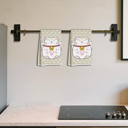 2 Pcs Cute Cat Kitchen Towels 14x24 Inch, Adorable Cats Waffle Hand Towels for Kitchen Home Farmhouse, Cat Lover Gifts for Cleaning Drying Wiping Tasks Dish Cloth Tea Towel Housewarming Gifts