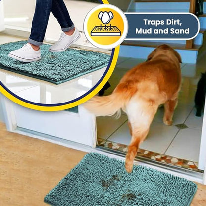 Muddy Mat® | Super Absorbent Door Mat Indoor, Microfiber Quick Dry Chenille Entryway Rug, Non-Slip Front Door Mat, Indoor Mats for Entryway, Machine Washable Pet Rug, Seafoam Green 16"x24"