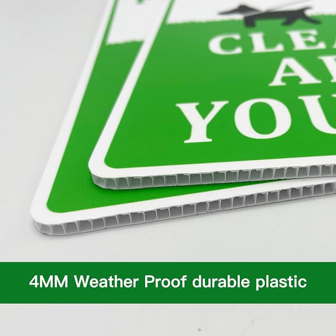 Clean Up After Your Dog Signs, 2 Pack 12"x9" with Metal H-Stakes No Poop Double Sided Pick Up After Your Dog Signs For Yard