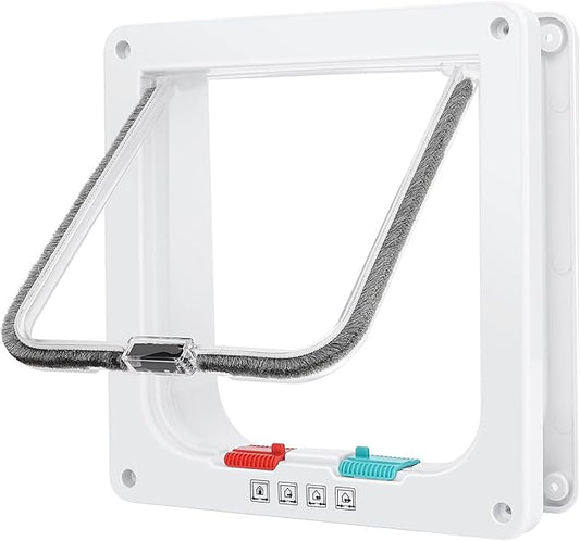 Cat Door, Safety Pet Door with 4 Way Lock, Weatherproof & Easy Installation Cat Flap Door for Interior Exterior Door, Window, Wall(Medium, 5.98in x 5.7in Flap)