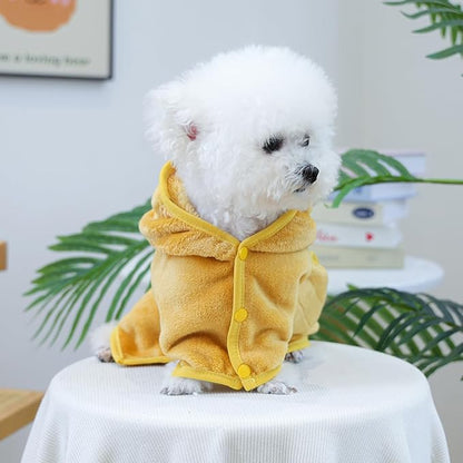 Dog Bathrobe with Hood Super Absorbent Soft Quick Drying Towel Wrap Adjustable Puppy Cat Bath Robe Towel for Cold Weather Beach Pool (Yellow Chicken, Medium)