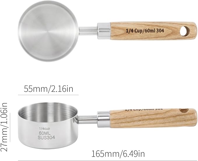 Stainless Steel Pet Food Scoop – Measuring Cup for Dogs & Cats, 304 Stainless Steel, with Precision Scale Markings (1/4Cup(60ml))
