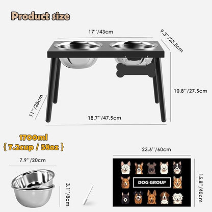 Metal Raised Dog Bowl Stand for Large and Medium Dogs, Elevated Dog Bowls with Sprill Proof Mat ＆ Slow Feeder, Pet Food Bowls 10" Tall Dogs Feeder (58OZ-Stainless Steel Pet Bowl, Mat-16x24in)