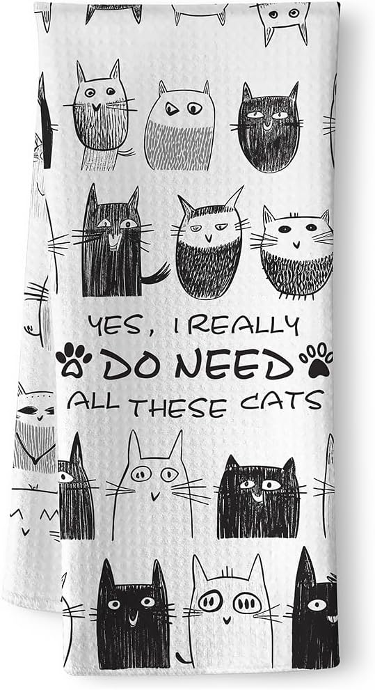 Cat Kitchen Towels - Quick-Dry Decorative Kitchen Hand Towels with Swarm of Kittens Art, Decorative Dish Towel for Enthusiastic Pet Moms | Whimsical Home Accent & Crazy Cat Lady Gifts